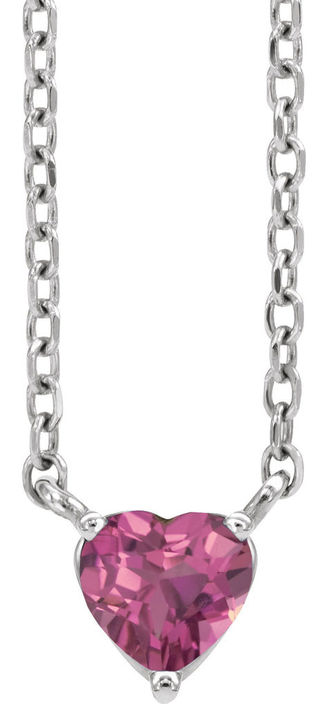 Sterling Silver Natural Pink Tourmaline Heart 16-18" Necklace