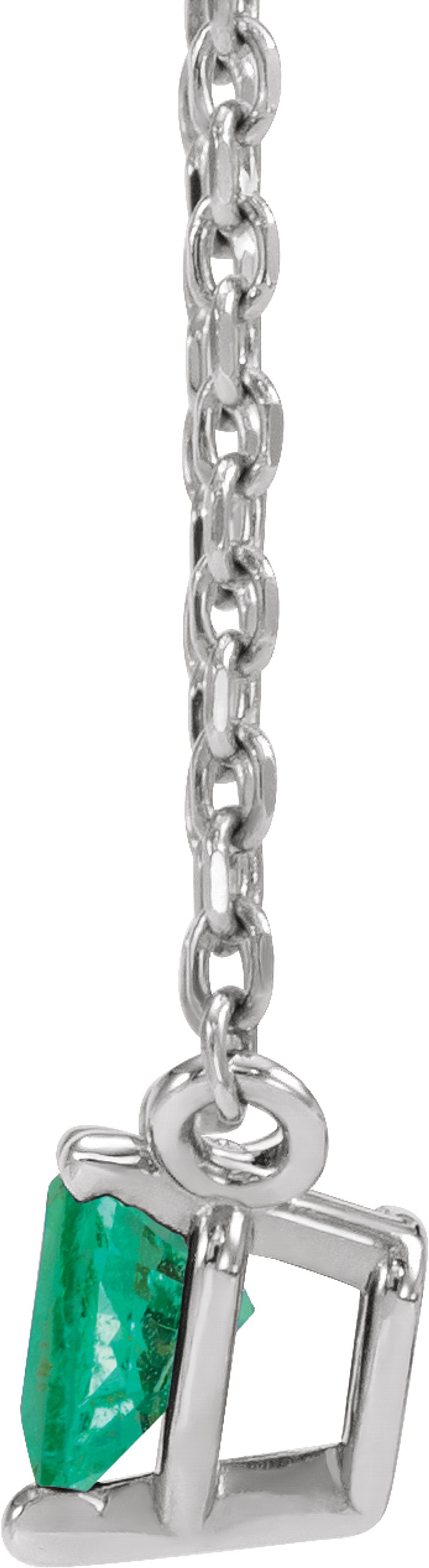 14K White Gold Lab-Grown Emerald Heart 16-18" Necklace