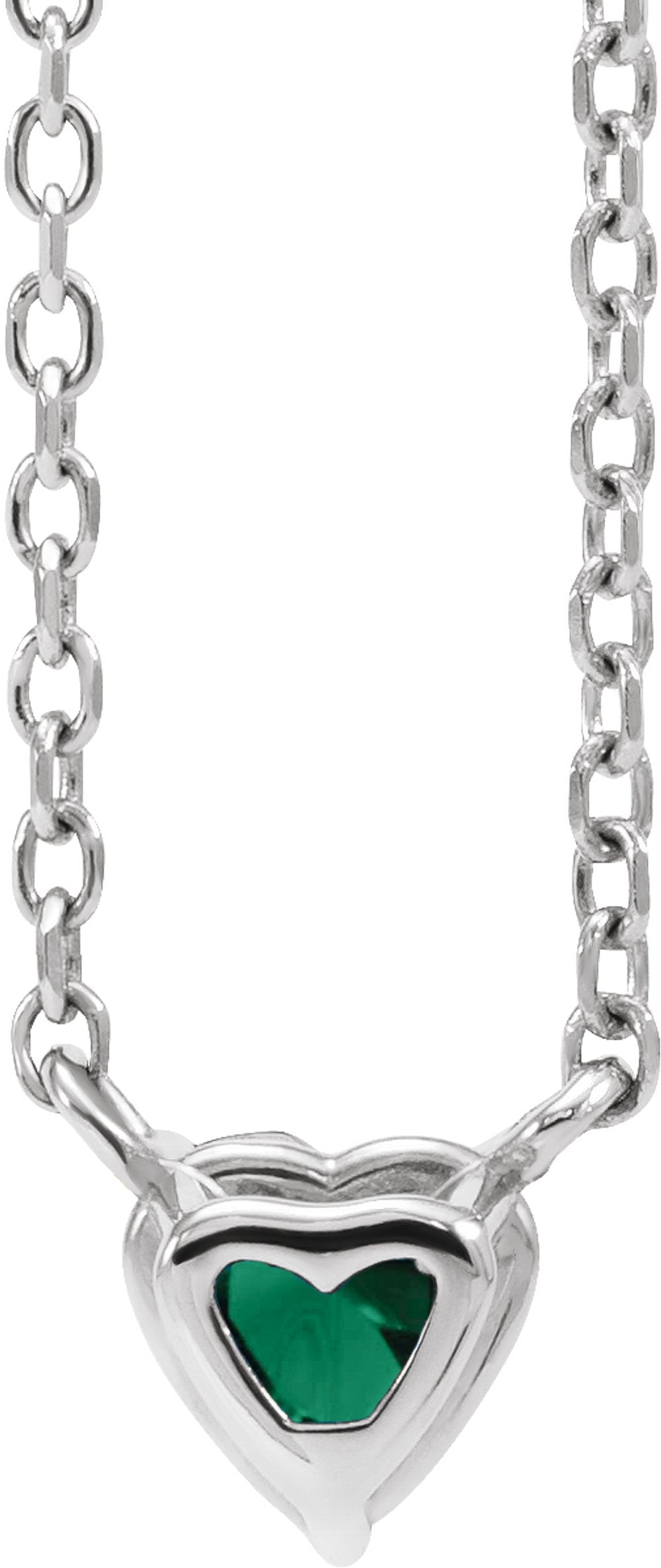 14K White Gold Lab-Grown Emerald Heart 16-18" Necklace