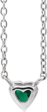 14K White Gold Lab-Grown Emerald Heart 16-18" Necklace