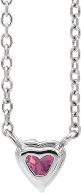 Sterling Silver Natural Pink Tourmaline Heart 16-18" Necklace