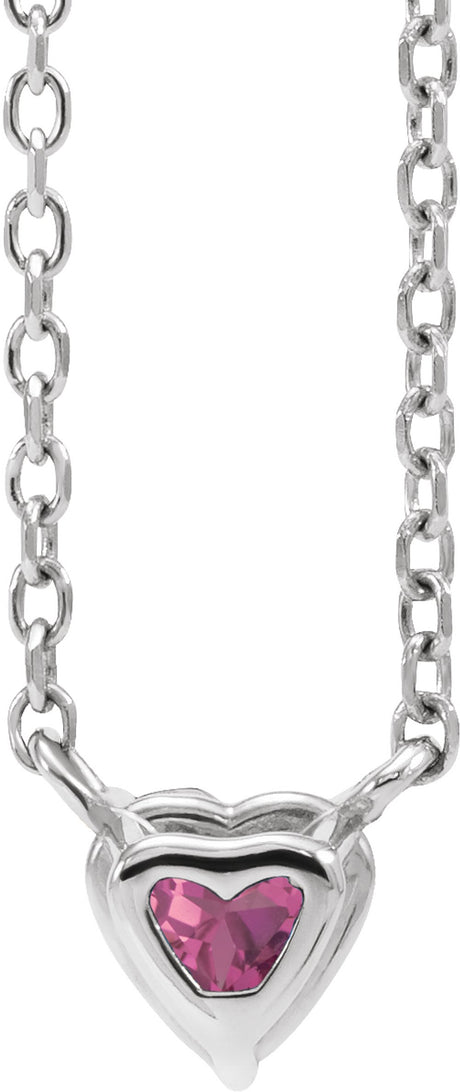 Sterling Silver Natural Pink Tourmaline Heart 16-18" Necklace