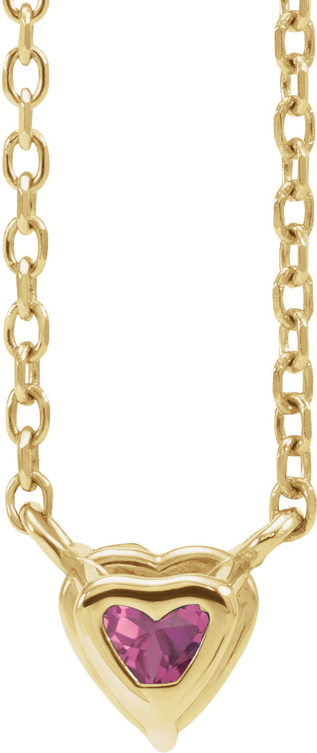 14K Yellow Gold Natural Pink Tourmaline Heart 16-18" Necklace