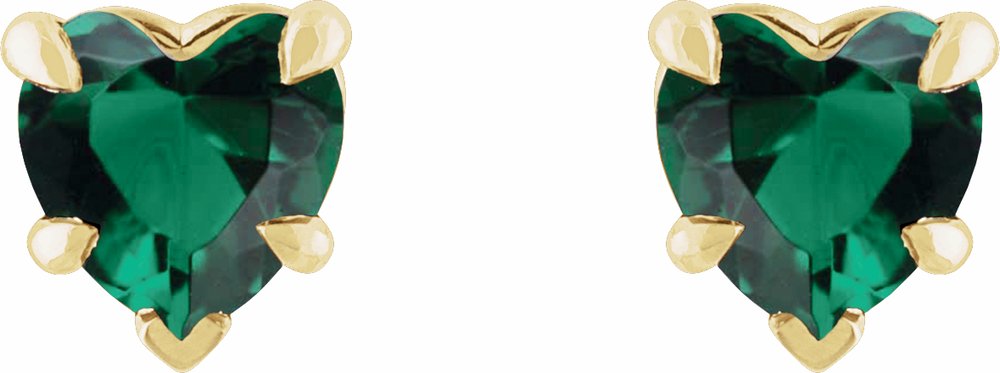 14K Yellow Lab-Grown Emerald Stud Earring