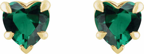 14K Yellow Lab-Grown Emerald Stud Earring