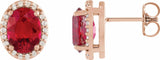 14K Rose Gold 5x3 mm Lab-Grown Ruby & .04 CTW Natural Diamond Halo-Style Earrings