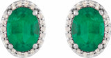 14K White 6x4 mm Lab-Grown Emerald & .06 CTW Natural Diamond Halo-Style Earrings