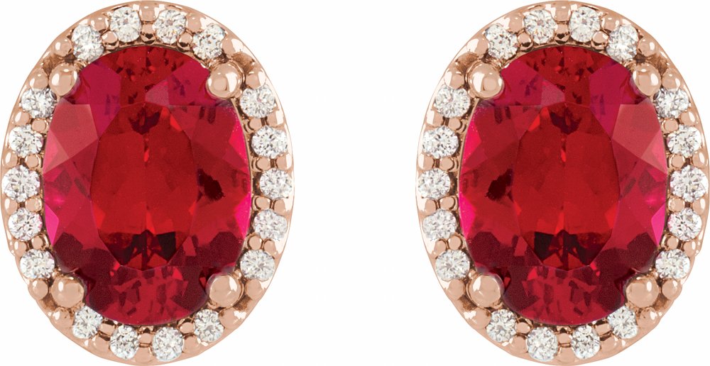 14K Rose Gold 5x3 mm Lab-Grown Ruby & .04 CTW Natural Diamond Halo-Style Earrings