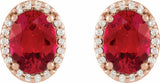 14K Rose Gold 5x3 mm Lab-Grown Ruby & .04 CTW Natural Diamond Halo-Style Earrings