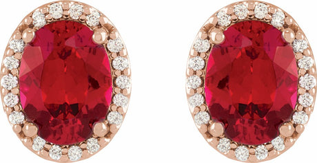 14K Rose Gold 5x3 mm Lab-Grown Ruby & .04 CTW Natural Diamond Halo-Style Earrings
