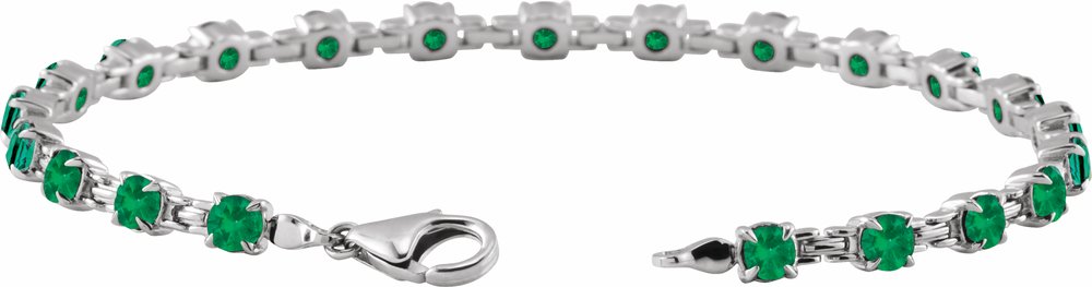 14K White Lab-Grown Emerald 7 1/4" Line Bracelet