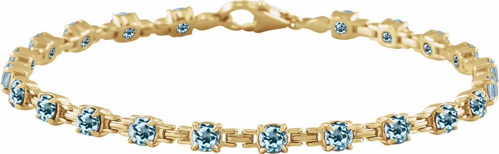 14K Yellow Gold Natural Sky Blue Topaz 7 1/4" Line Bracelet