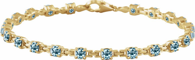 14K Yellow Gold Natural Sky Blue Topaz 7 1/4" Line Bracelet