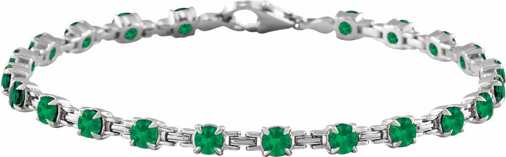 14K White Lab-Grown Emerald 7 1/4" Line Bracelet