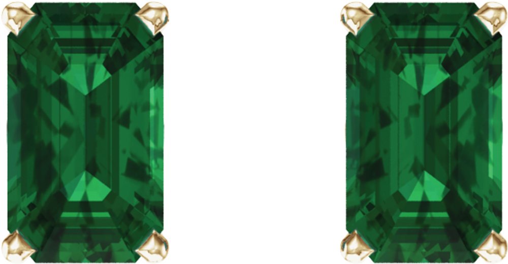 14K Yellow Lab-Grown Emerald Earrings