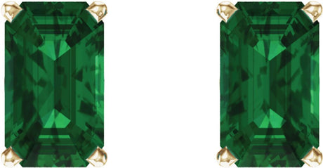 14K Yellow Lab-Grown Emerald Earrings