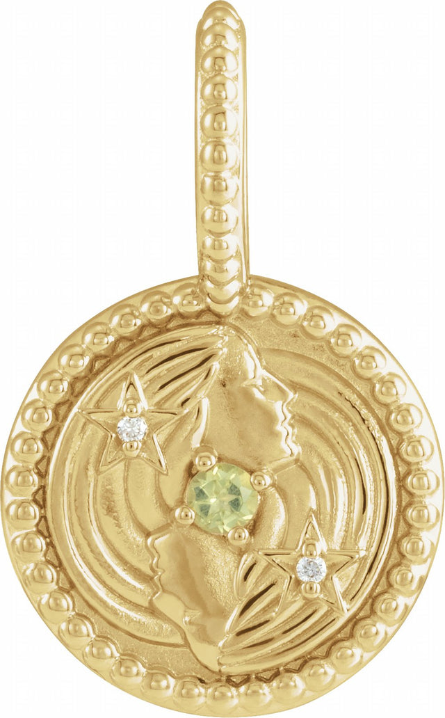 14K Yellow Natural Peridot & .005 CTW Natural Diamond Gemini Charm/Pendant