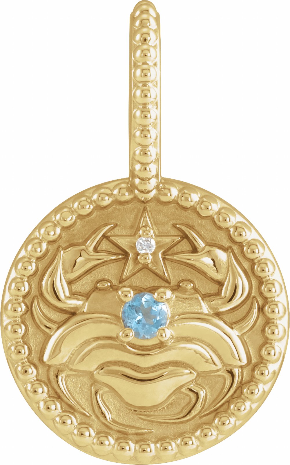 14K Yellow Gold Natural Aquamarine & .0025 CTW Natural Diamond Cancer Charm/Pendant