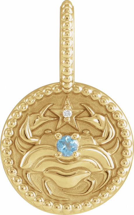 14K Yellow Gold Natural Aquamarine & .0025 CTW Natural Diamond Cancer Charm/Pendant