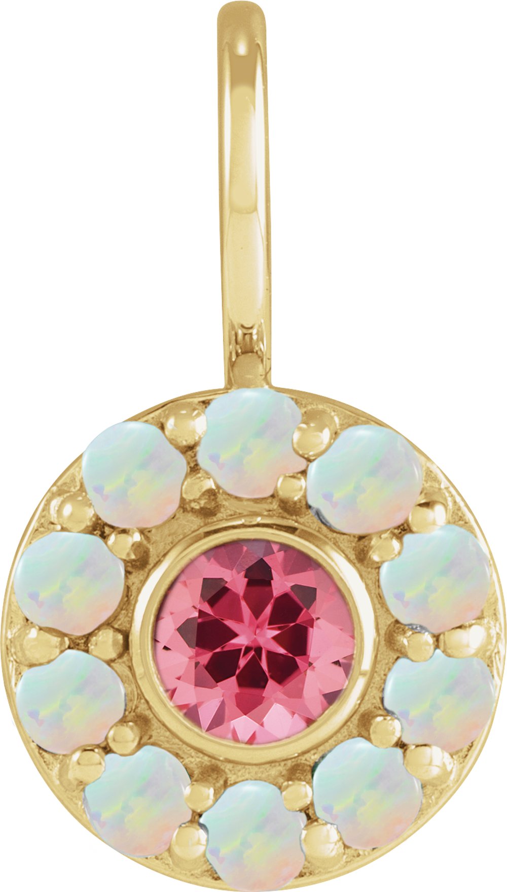 14K Yellow Natural Pink Spinel & Natural White Opal Halo-Style Charm/Pendant