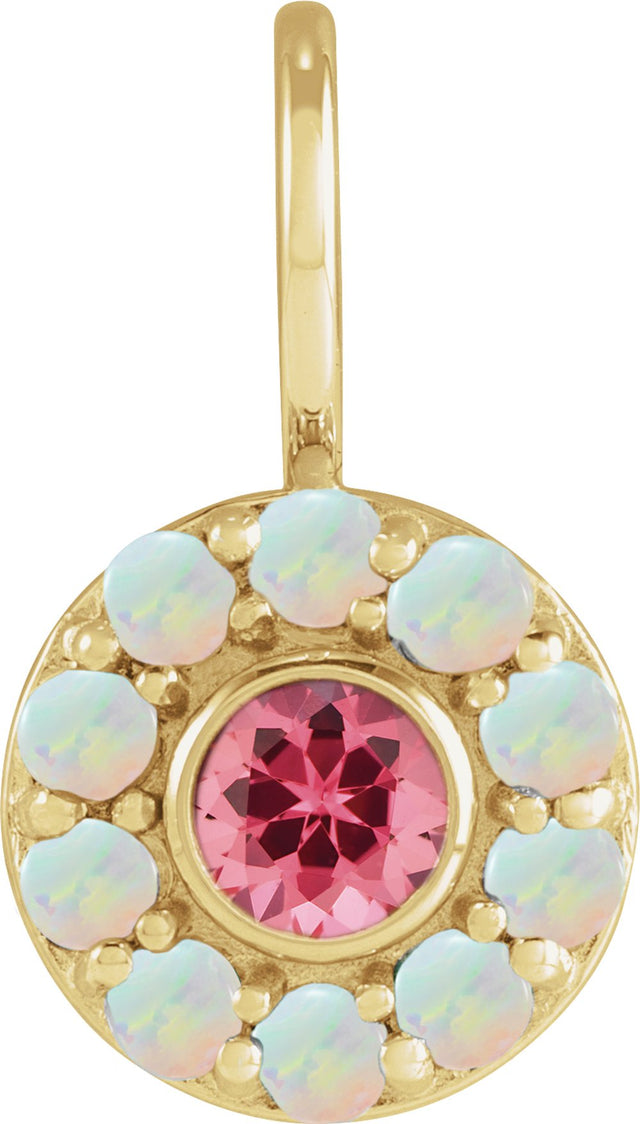 14K Yellow Natural Pink Spinel & Natural White Opal Halo-Style Charm/Pendant