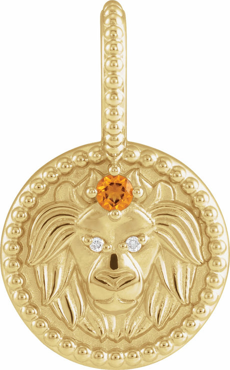 14K Yellow Natural Citrine & .005 CTW Natural Diamond Leo Charm/Pendant