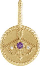 14K Yellow Gold Natural Amethyst & .005 CTW Natural Diamond Sagittarius Charm/Pendant