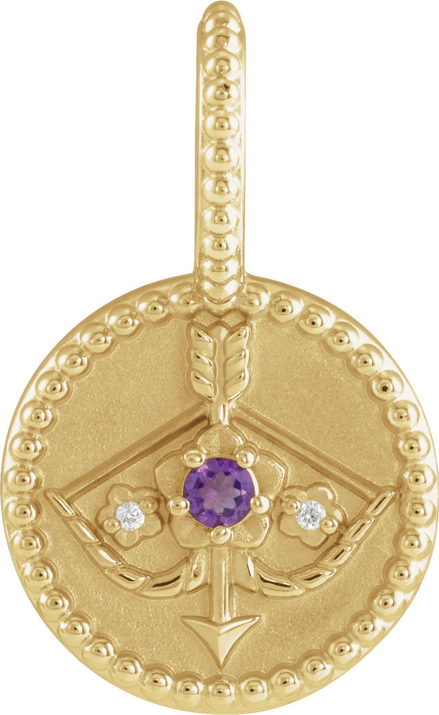 14K Yellow Gold Natural Amethyst & .005 CTW Natural Diamond Sagittarius Charm/Pendant