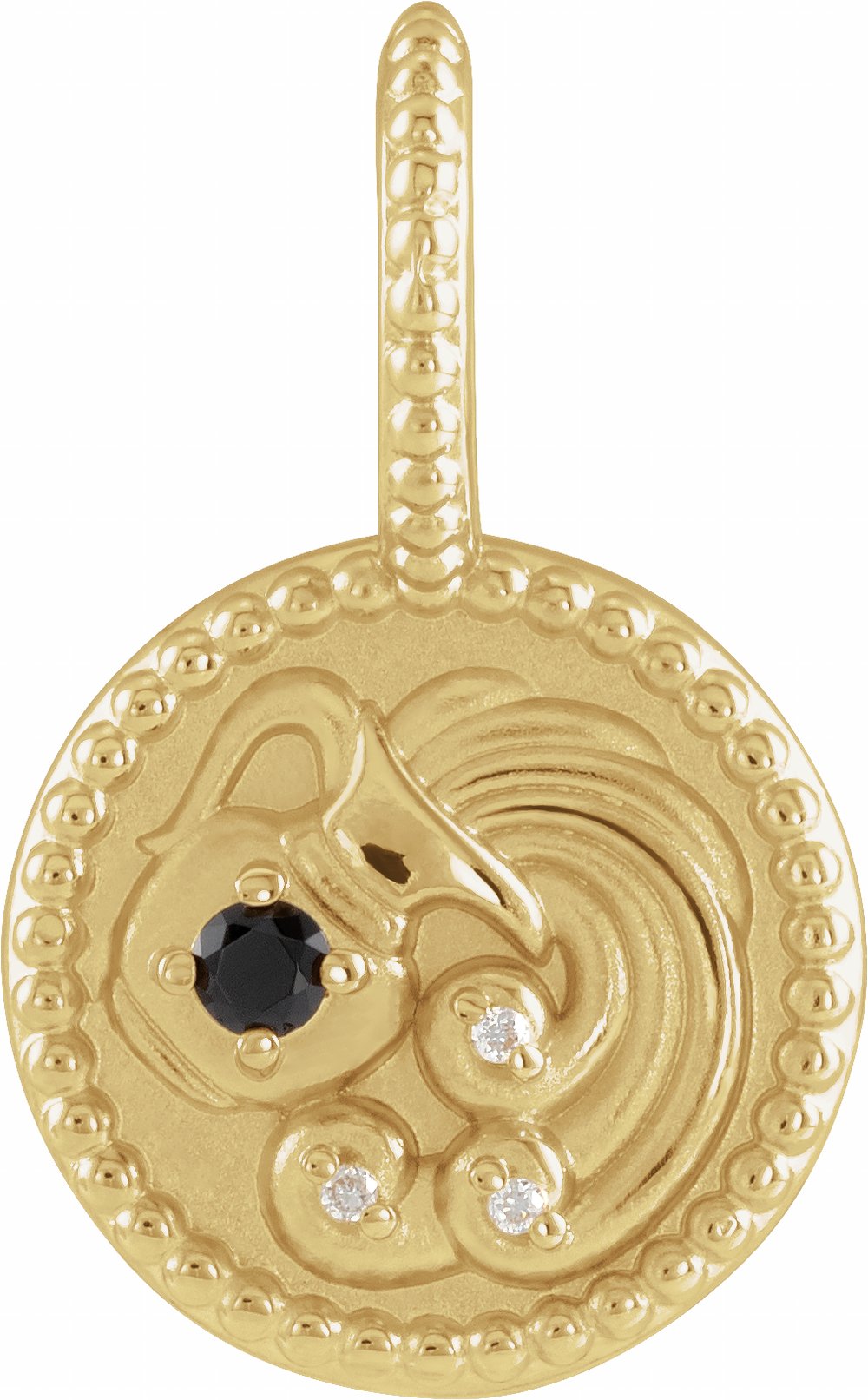 14K Yellow Natural Black Spinel & .0075 CTW Natural Diamond Aquarius Charm/Pendant