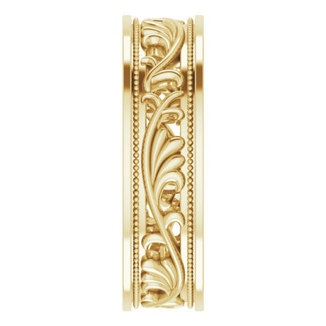 14K Yellow Gold 6.4 mm Milgrain Sculptural Flat Band Size 9