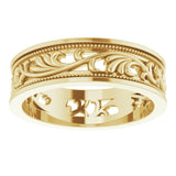 14K Yellow Gold 6.4 mm Milgrain Sculptural Flat Band