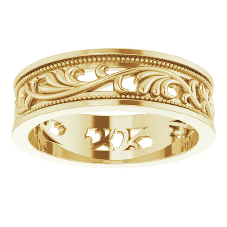 14K Yellow Gold 6.4 mm Milgrain Sculptural Flat Band