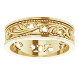 14K Yellow Gold 6.4 mm Milgrain Sculptural Flat Band Size 9