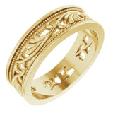 14K Yellow Gold 6.4 mm Milgrain Sculptural Flat Band Size 9