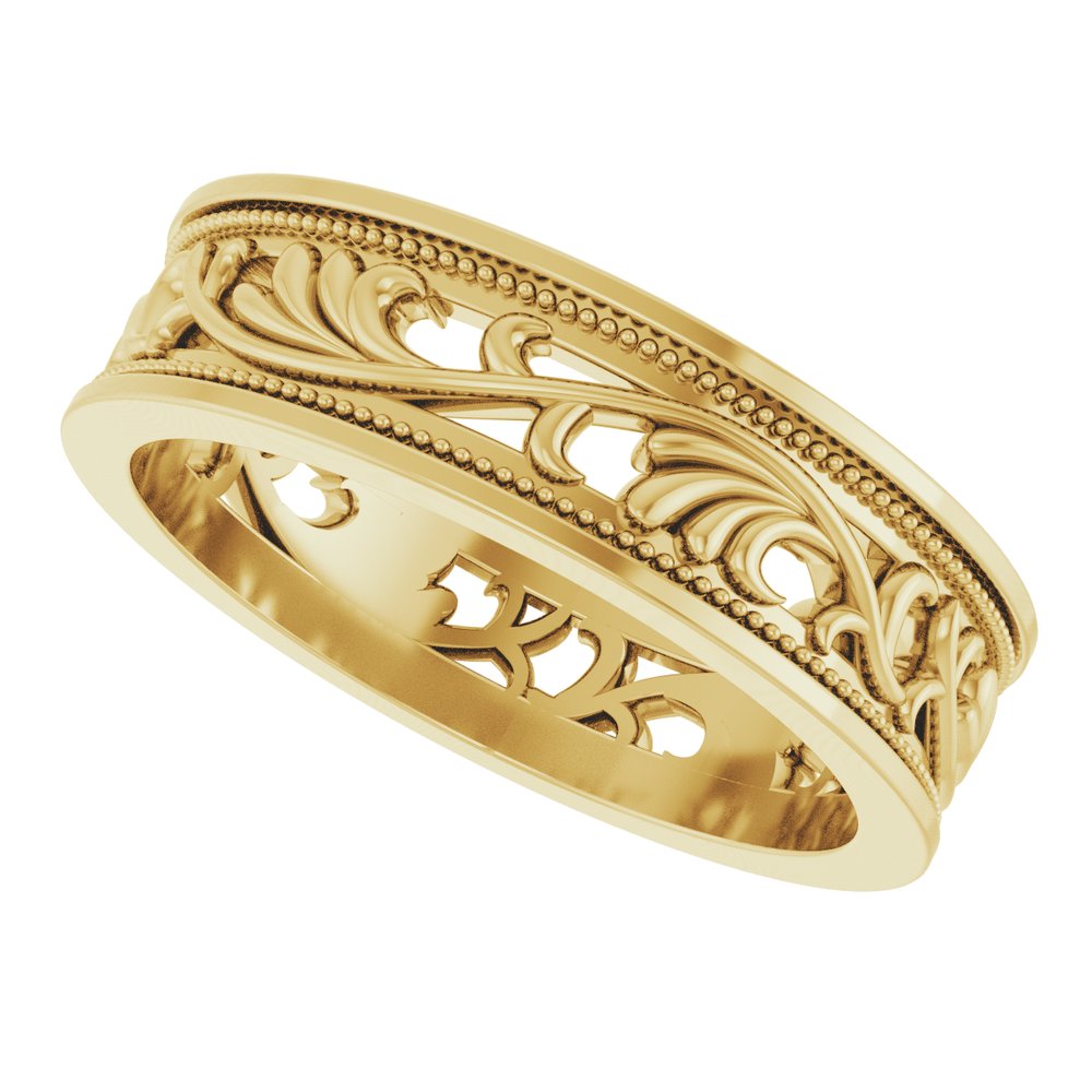10K Yellow Gold 6.4 mm Milgrain Sculptural Flat Band Size 10