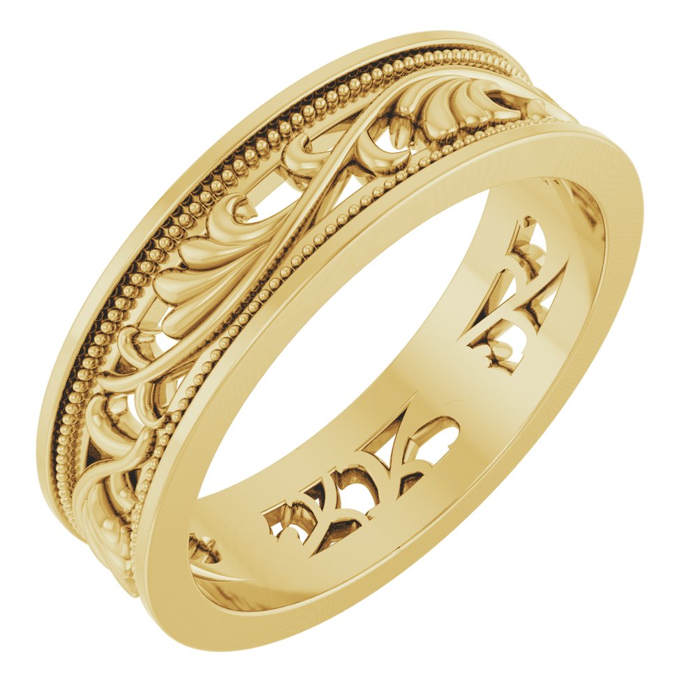 10K Yellow Gold 6.4 mm Milgrain Sculptural Flat Band Size 10