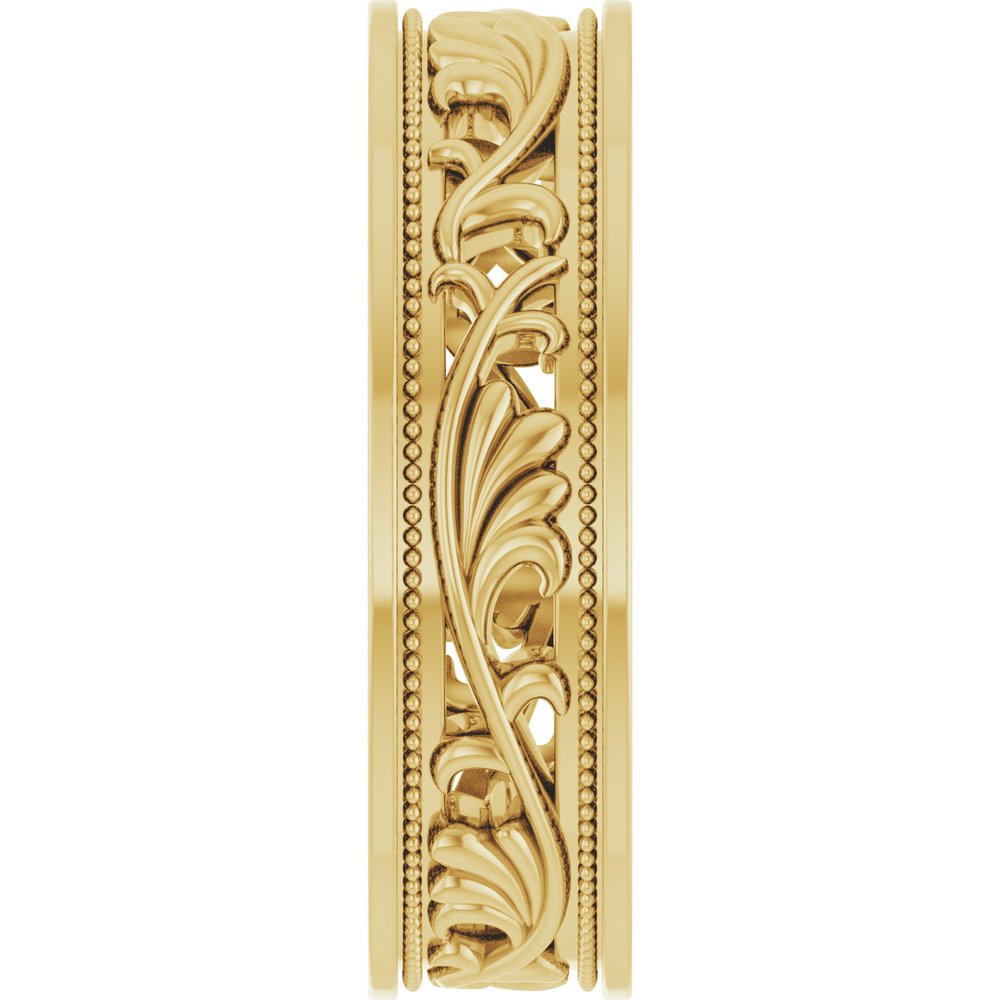 10K Yellow Gold 6.4 mm Milgrain Sculptural Flat Band Size 10