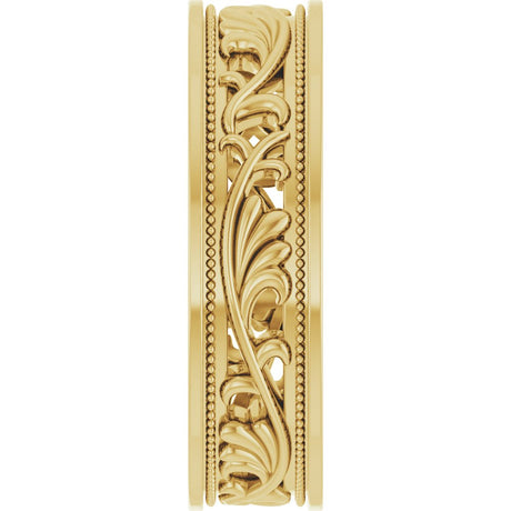 10K Yellow Gold 6.4 mm Milgrain Sculptural Flat Band Size 10