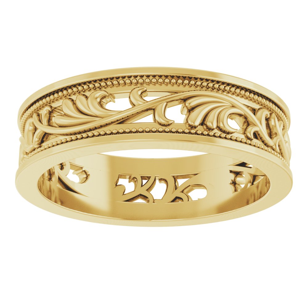 10K Yellow Gold 6.4 mm Milgrain Sculptural Flat Band Size 10