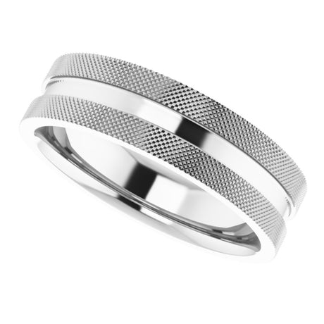 10K White Gold 6 mm Knurled Edge Flat Band Size 8