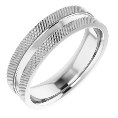 10K White Gold 6 mm Knurled Edge Flat Band Size 8