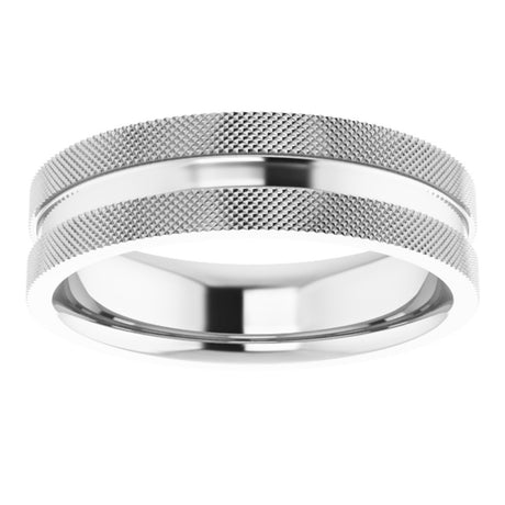10K White Gold 6 mm Knurled Edge Flat Band Size 8
