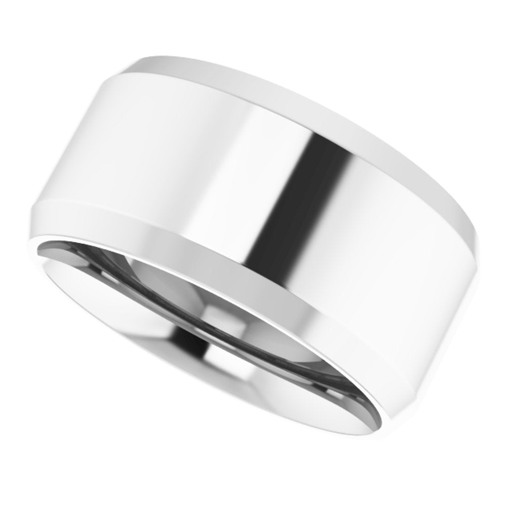 14K White Gold 10 mm Beveled-Edge Comfort-Fit Flat Band Size 11.5