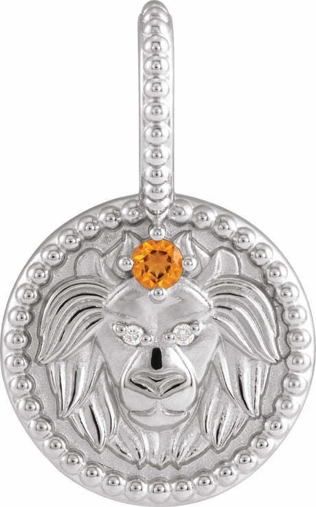 Sterling Silver Natural Citrine & .005 CTW Natural Diamond Leo Charm/Pendant