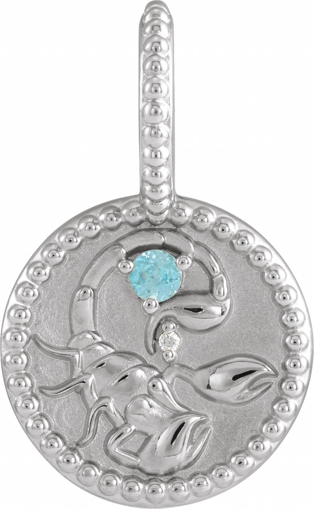 Sterling Silver Natural Blue Zircon & .0025 CTW Natural Diamond Scorpio Charm/Pendant