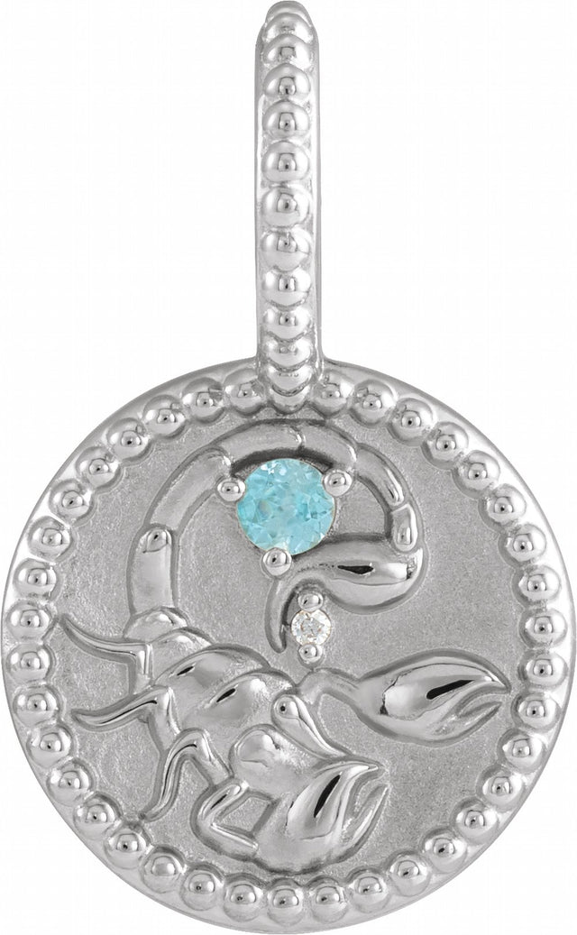 Sterling Silver Natural Blue Zircon & .0025 CTW Natural Diamond Scorpio Charm/Pendant