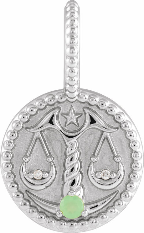 Sterling Silver Natural Green Chrysoprase & .005 CTW Natural Diamond Libra Charm/Pendant