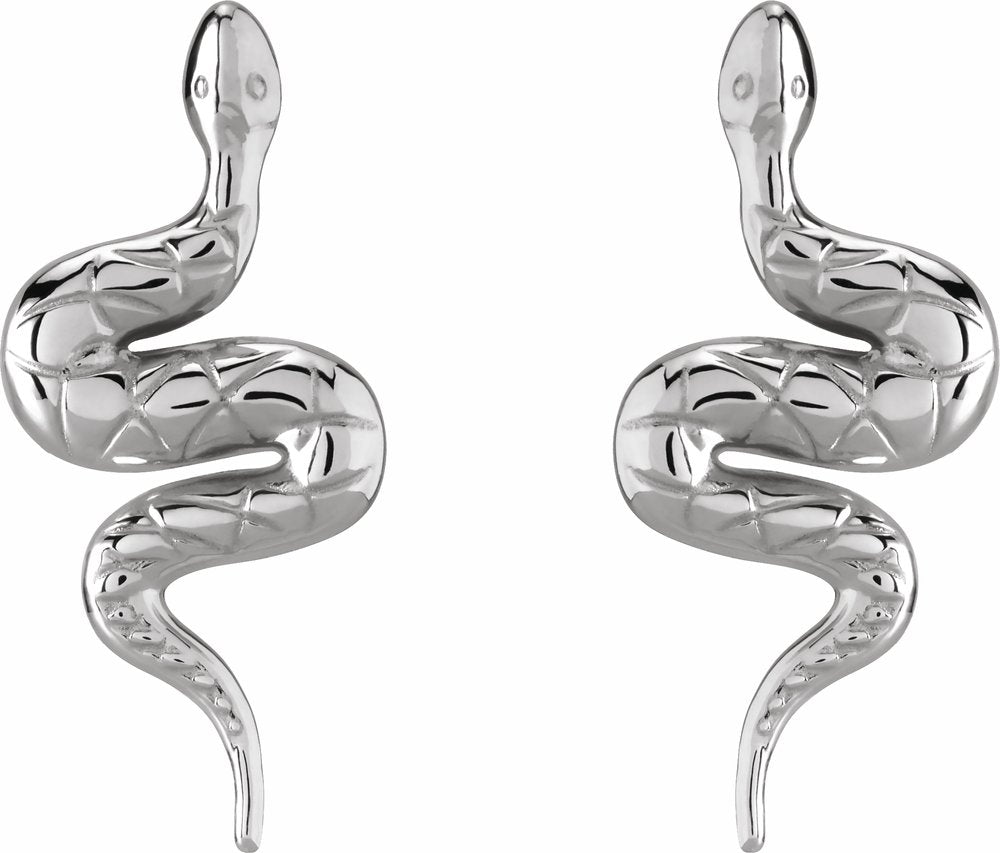 14K White Pair Snake Friction Back Earring