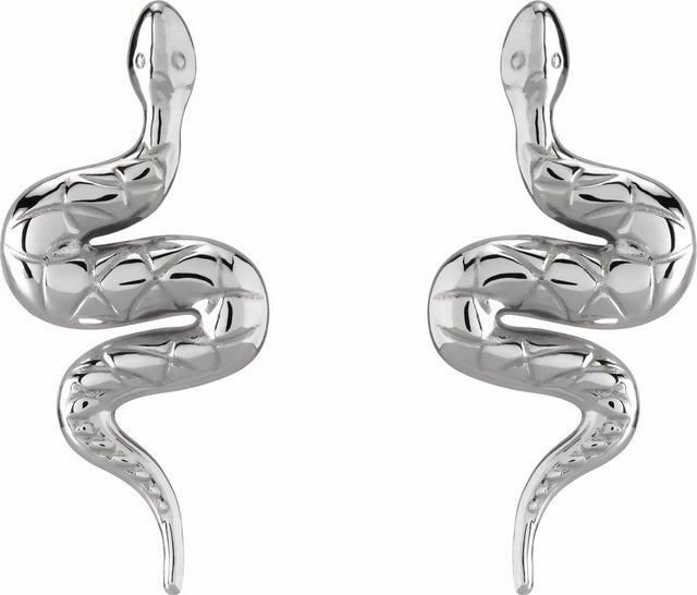 14K White Pair Snake Friction Back Earring