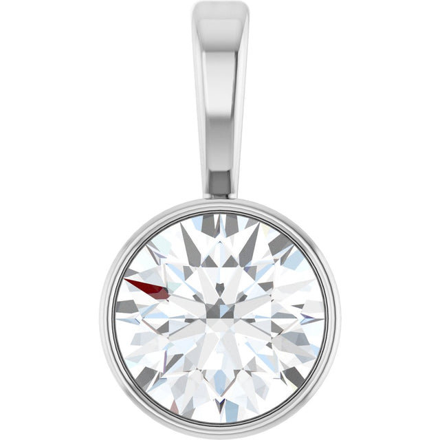 14K White Gold 1/2 CT Lab-Grown Diamond Bezel-Set Solitaire Pendant